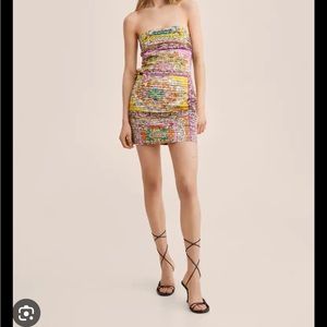 Mango Strapless Baroque Print Dress